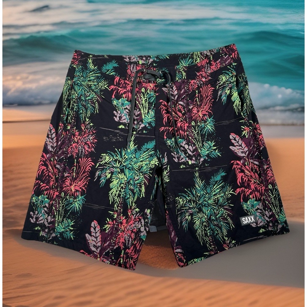 SAXX Betawave 2N1 Boardie 9" Size 32 Multi Floral BallPark Pouch Lined-EUC